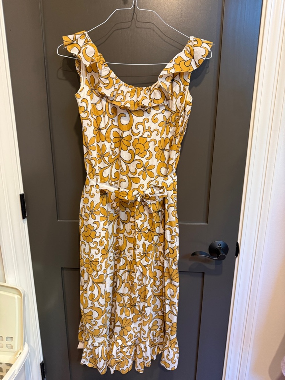Boden Yellow Floral Ruffle-Trim Maxi Dress